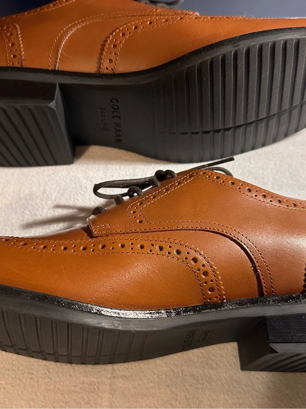 Cole Haan Men’s Brown Leather Wingtip Oxford with Navy Lining
